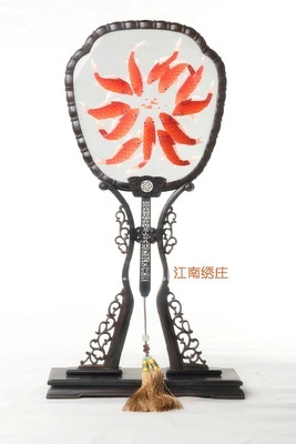 蘇繡精品 純手工雙面刺繡十二魚(yú)圖宮扇